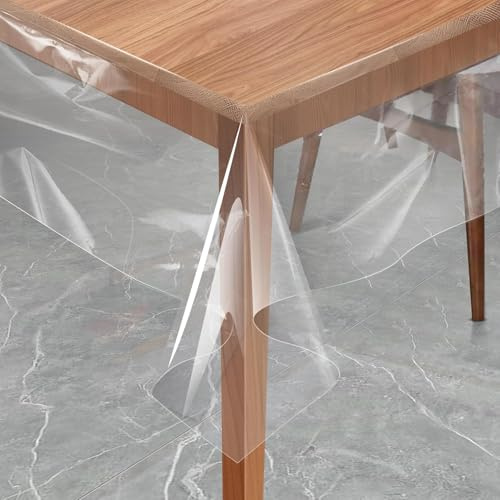 EMHELLE Tischfolie Transparent Tischdecke Durchsichtig Klarsicht Glasklar Wasserdicht Abwaschbar Fettdicht Tischschutzfolie Kratzfest Tischschutz für Innen und Außen (90 x 90 cm)