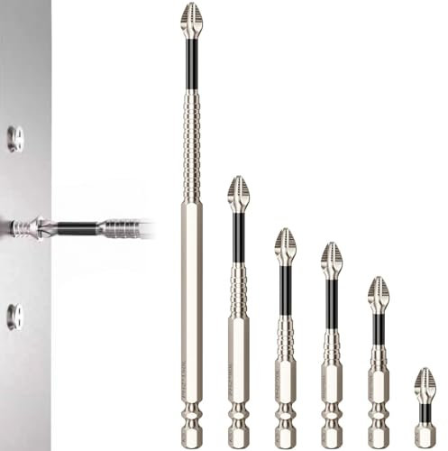 High Magnetic Screwdriver Bit Set – 6PCS S2 Steel Electric Drill Bits with Anti-Slip Tips – Durable DIY & Repair Tool Set for Cordless Drills, Impact Drivers & Home Projects