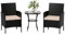 Amopatio Rattan Gartenmöbel Set, Balkonmöbel Set Kleiner 3 teilig, Outdoor Gartenlounge Wetterfest, Bistrotisch mit 2 stühlen, Terrassenmöbel für Terrasse, Balkon, Schwarz