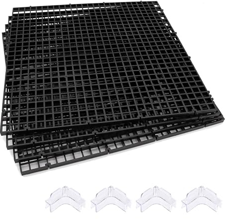 Hipanda Aquarium Hood Fish Tank top Cover, Terrarium lid Plastic Grid with 4-Piece Set Corner Protectors. Prevents Jumping (Fit 8MM/0.3inch Glass Black)