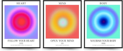 Linilioart 3 x Engels-Zahlen-Poster, Aura-Poster, ästhetische, spirituelle Geschenke für Frauen, positive Sprüche – Affirmations-Wanddekoration, ungerahmt (40 x 50 cm)