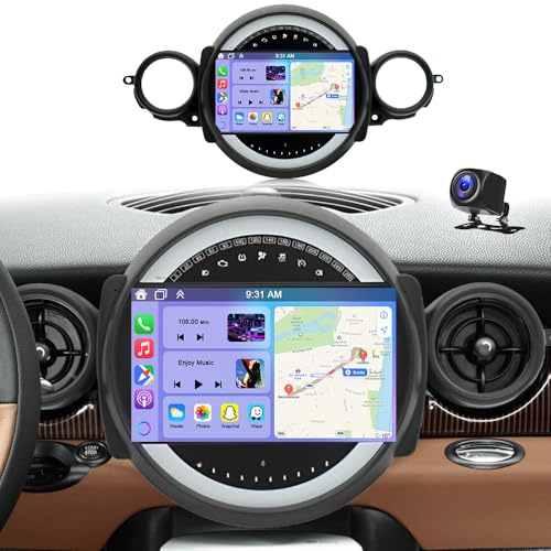 4G+64G 9 Car Stereo for BMW Mini Cooper R56 2007-2014, Android 14 IPS Touchscreen 2 Din Car Radio Receiver w/Wireless Carplay Android Auto GPS Navi Bluetooth Wifi HiFi BT SWC FM Backup Camera Mic