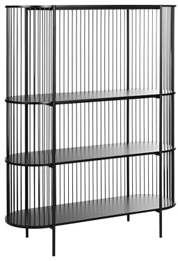 Beliani Shelving Unit Bookcase 3 Tier Metal Frame MDF Top Open Shelves Black Birson
