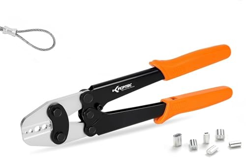 KF CPTEC Wire Rope Crimping Tool for 1/16'', 3/32'', 7/64'', 1/8'', 5/32'', 3/16'' Aluminum Loop Sleeves, Heavy-Duty Swaging Tool, Oval & Two Barrel Cable Crimper for Railing, Fishing