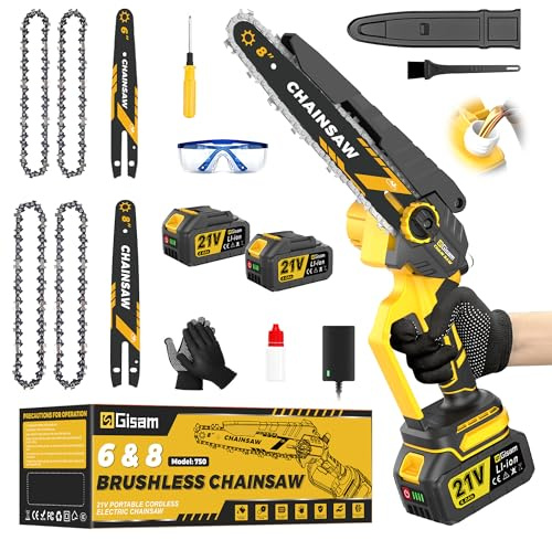 Mini Chainsaw Cordless, 6&8-Inch Chainsaw with 1400W Brushless Motor (Compatible with Makita 18V Batteries), 2×4.0mAh Batteries, Auto Oiler & Tool-Free Chain Tensioner for Branch, Wood & Tree Cutting