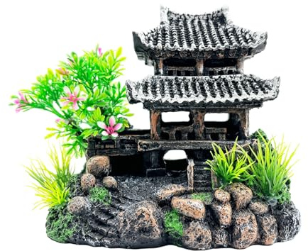 KZARYVEXIS Décoration Aquarium Château,Matériau en Résine Écologique, Accessoires pour Aquarium,Décor de Maison Miniature avec Rocher Artificiel (Classique)
