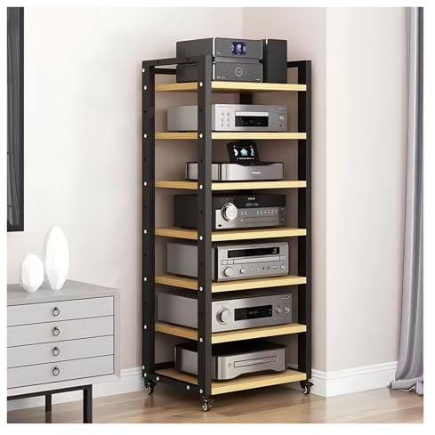 Hifi Rack Hifi Regal Hochleistungs-HiFi-Rack mit 2, 3, 4 und 5 Ebenen, AV-Medienständer, Holzregal, Studio-Audio-Rack-Tower-Ausrüstung, Spielekonsolen-Ständerregal/Musik-Wohnzimmer(Black,7-Tier)