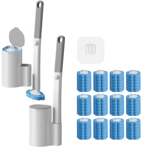 AURIVEE Escobilla Inodoro Desechable 1-Pack con 12 Recambios,Sistema de Limpieza higiénico con Mango Extensible, diseño fácil de enganchar y Tirar para Taza, baño, Lavabo – Fragancia Fresca oceánica