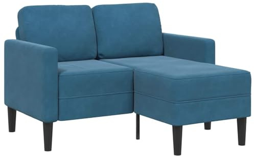 Tonture 2-Sitzer-Sofa mit Chaiselongue, L-Form, Blau 125 cm, Samt, Metall, Massivholz, für Wohnzimmer, gemütliche Lounge