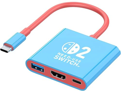 Base de Carga 3 en 1 Switch 2 para TV, versión 21.0.0, Compatible con Nintendo Switch 2, Base de Carga de Repuesto para Oficiales con Puerto HDMI 4K, USB 3.0 y PD de 100 W (Rojo/Azul)