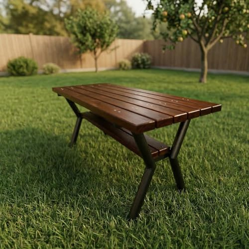 REKORD Massiver Gartentisch 170 x 65 x 74 cm Wetterfester Parktisch aus Stahl & Holz Robuster Terrassentisch für Garten Park & Gastronomie Stabiler Esstisch Außenbereich Gladiator - Palisander