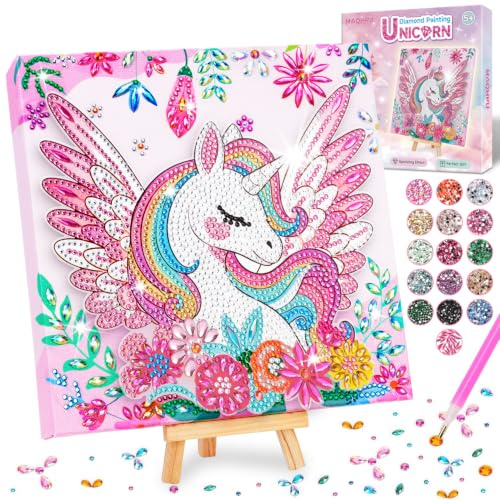 Maqhpu Geschenk Mädchen 6 7 8 9 jahre, 5D Diamond Painting Kinder Einhorn | Basteln Mädchen 6 8 10 Jahre, Bastelset Kinder ab 6 Jahre, Schultüte Füllung Einschulung Mädchen Geschenke 6-12 Jahre