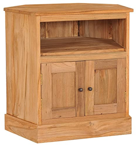 Teenpull Sideboard 60x45x60 cm Massivholz Teak mit 2 Türen und offenem Fach, rustikales Finish, Anti-Kipp-Set, ideal als Kommode, Anrichte, Schrank für Wohnzimmer, Schlafzimmer, Büro