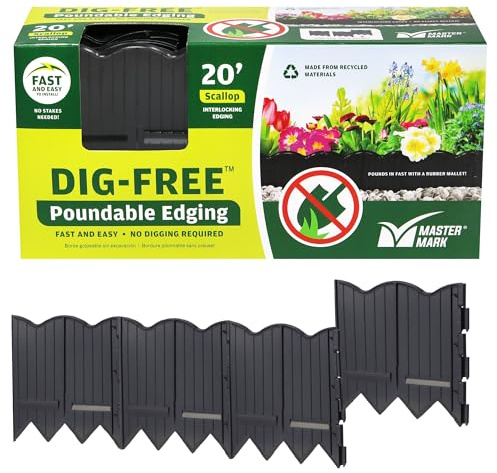 Master Mark Dig-Free Poundable Pound-In Landscape Edging, Garden Edging Border, Decorative Scallop Plastic Lawn Edging, 20 ft Coverage
