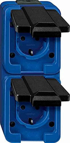 Merten 229286 SCHUKO-Doppel-Steckdose, senkrecht, blau, SCHLAGFEST