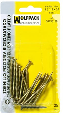 WOLFPACK LINEA PROFESIONAL - Tirafondo Pozidriv Bicromatado 4,0/20x 16 mm. (35 Piezas)