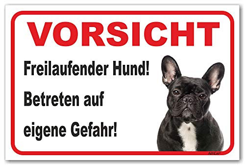 AdriLeo Schild - Vorsicht Schwarze französische Bulldogge - Freilaufender Hund - (15x20cm) / Achtung Wachhund robust langlebig UV-beständig wetterfestes Warnschild