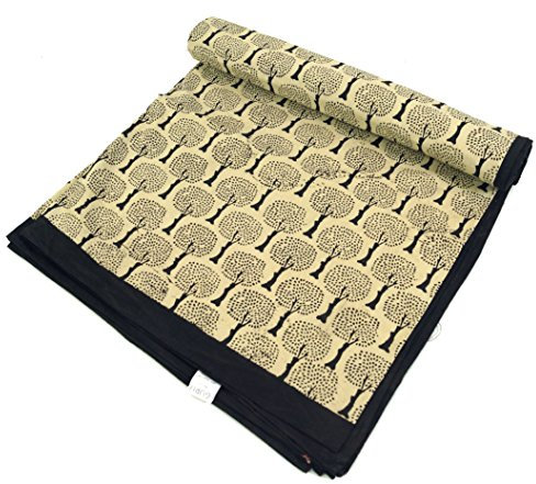 GURU SHOP Blockdruck Tagesdecke, Bett & Sofaüberwurf, Handgearbeiteter Wandbehang, Wandtuch - Design 11, Baumwolle, Size:Double 225x275 cm