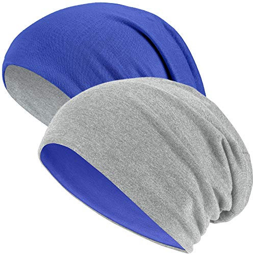 Hatstar®2in1 Reversible Unisex Beanie | Damen und Herren Mütze | Übergangsmütze für Frühling und Sommer | SoftTouch Poly - Baumwolle | leicht & weich (royal/hellgrau)