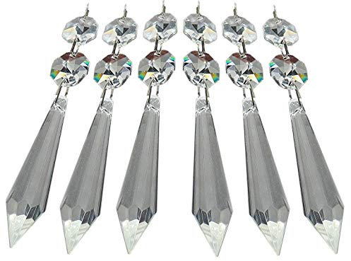 6 Clear Chandelier Drops Transparent Droplets Cut Glass Crystals Beads Christmas Tree Vintage Wedding Decorations Prisms Antique Look Light Spare Parts Crafts by Seear Lights (75mm Torpedo)