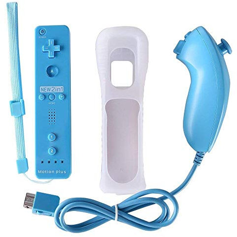 CaaWoo Manette de Wii et Wii U de Jeux Motion Plus Accélérateur de Jeux Télécommande Elégents pour Multijoueurs avec Housse de Protection (Bleu clair)