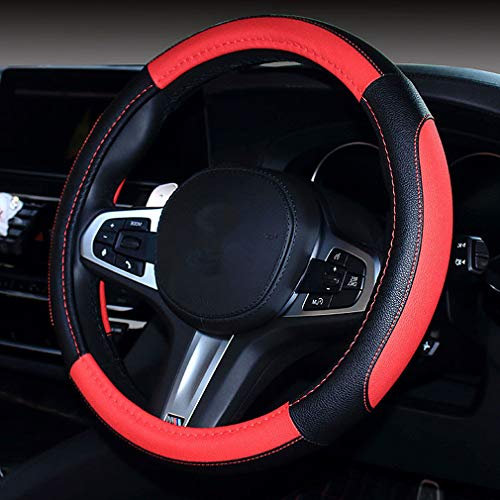 Pahajim Lenkradbezug Auto Lenkradhülle Universal 38cm Lenkrad überzug aus Mikrofaser Leder, Anti Rutsch Lenkradhüllen Spleißen Lenkradschutz für Sommer & Winter (Schwarz Rot)