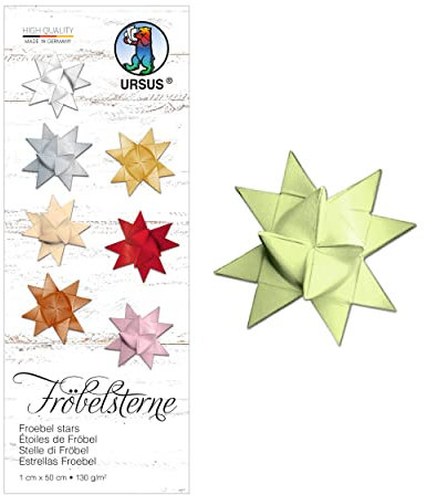 Ursus 3200050 - Papierstreifen für Fröbelsterne, apfelgrün, aus Tonzeichenpapier 130 g/qm, ca. 1 x 50 cm, 100 Streifen für ca. 25 Sterne, Bastelklassiker zur Weihnachtszeit