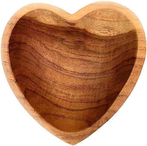 NELUHA Teakholz Schale in Herzform Holzschale Schmuck-Schale Deko-Schale 10cm Durchmesser Höhe 4 cm aus zertifiziertem Teakholz
