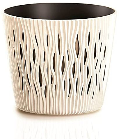 Maceta redonda de plastico Sandy Round en color crema 15,8 (largo) x 15,8 (ancho) x 13,8 (alto) cm
