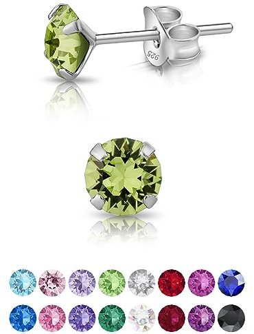Orecchini Verdi Peridoto - Punto Luce Oro Rosa Con Brillantini di Cristallo 5 mm - A Perno - Donna - Colorati