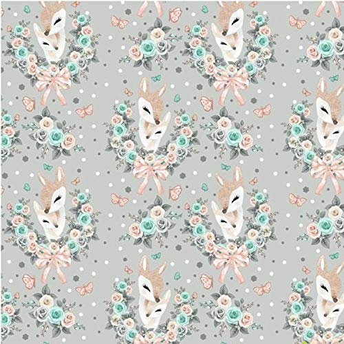 Pingianer 11,99€/m REH 100% Baumwolle Baumwollstoff Kinder Meterware Handwerken Nähen Stoff (REH Blumenkranz Grau, 200x160cm (11,99/m))