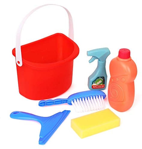 Playkidiz Kids Cleaning Set, 6Pcs – Cleaning Pail Set Includes Spray, Sponge, Squeegee, Brush, and Storage Bucket, Play Helper Realistic Housekeeping Set, Recommended for Ages 3+