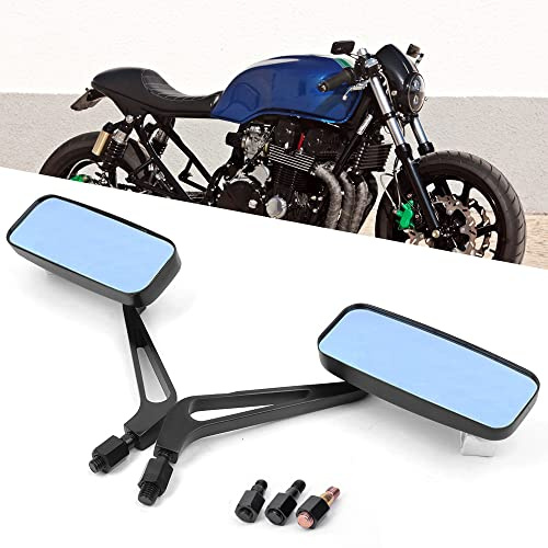 DREAMIZER Rectangle Motorcycle Mirrors Black - Universal 8MM 10MM Rearview Mirror Aluminum CNC Compatible with Honda Yamaha Suzuki Ruckus Grom Shadow Vstar650