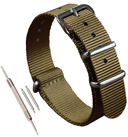 MZBUTIQ 19mm Khaki Strap Uhrenarmband Nylon Ersatz für Herren Polished Schnalle