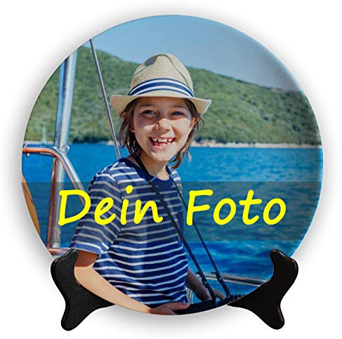 QIYI Personalisierte 25cm Keramik Fotoplatte Foto Porzellan Teller Benutzerdefinierte Zeigen Geschirr Foto-Platte Home Decor mit Stand Customisierte Fotogeschenke für Geburtstag Jahrestag