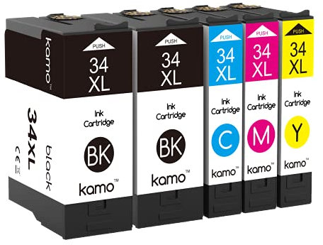 Kamo 34XL Multipack kompatibel mit Epson 34 oder Epson 34XL Tintenpatrone, für Epson Workforce Pro WF-3725, WF-3720, WF-3725DWF, WF-3720DWF (2 Schwarz, 1 Cyan Magenta/Gelb)