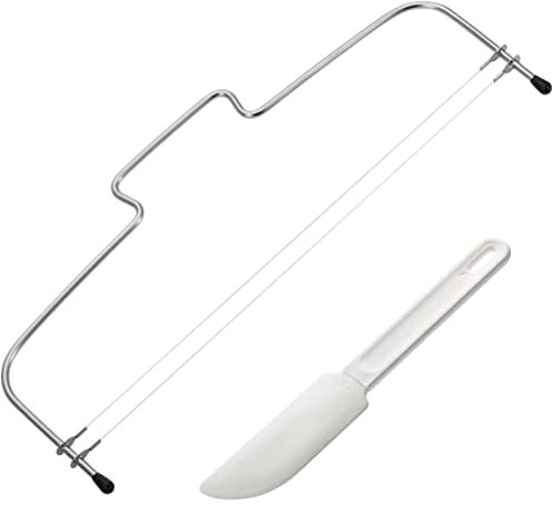 Westmark Kit Pâtisserie, 2 pièces, Diviseur/Coupe-gâteau avec 2 Fils de Coupe dentelés et Racloir/Décolleur de Gâteau, Acier inoxydable, Plastique, Simplex-Duo, Argenté, Blanc, 716022E7