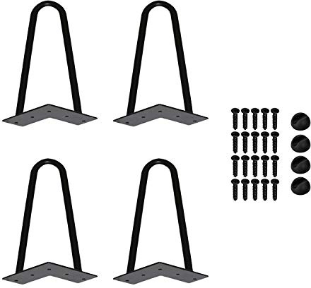 Lospitch Möbelfüße Hairpin Leg 15cm, 4er Set 2 Streben, Austauschbare Tisch &Schrank Beine Haarnadelbeine Tischgestell, Metall Tischbeine mit Bodenschoner und Schrauben Verfügbar in Höhe von 15cm-72cm