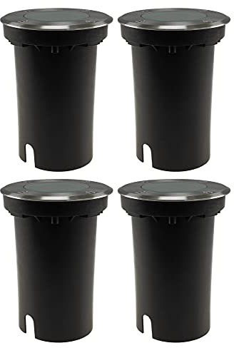 ChiliTec Bodeneinbauleuchte RUND 4er Set - Aussen Edelstahl IP65 Trittfest Befahrbar 2 Anschlüsse Eingang & Ausgang Gu10 Sockel