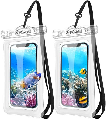 Procase 2 uds Funda Impermeable Móvil Flotante, Bolsa Estanca para iPhone 16/15/14/13/12 Pro MAX 11 XS XR 8 7 Plus Galaxy Pixel Huawei Honor Xiaomi Redmi, Certificado IPX8 para Móviles hasta 7 -Claro
