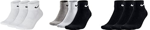 NIKE 9 Paar Socken One Quater Socks Herren Damen Kurze Socke Knöchelhoch, Farbcode + Farbe:A25 3 Paar weiss 3 Paar bunt 3 Paar schwarz, Größe:34-38