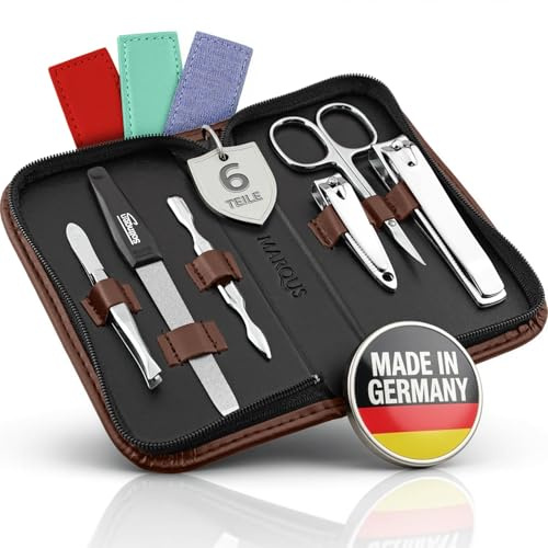 Solingen Manicure Set for Women and Men - 6-Piece Nail Grooming Kit - Pedicure Tools - Ideal for Travelling, as a present and home use, Brown