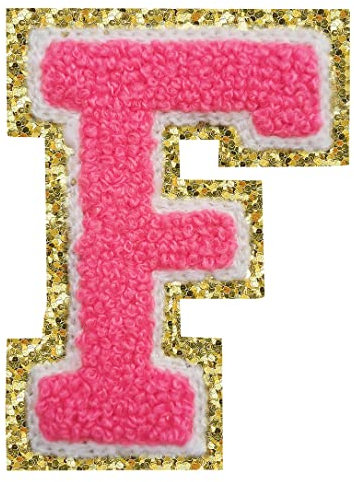 Letter Patches Varsity Glitters Chenille,3 PCS SPRT Iron on Rose Red Letter Patch,Alphabet Cloth Patch for Team Costume Decoration 3.1in Height F (3 Pieces)