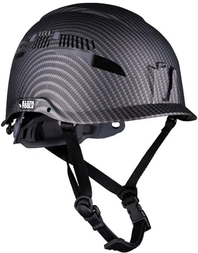 Klein Tools 60516 Sicherheitshelm, belüfteter Schutzhelm der Klasse C, abnehmbarer Kinnriemen, hochwertiges KarBN-Muster, verstellbare Belüftungsöffnungen