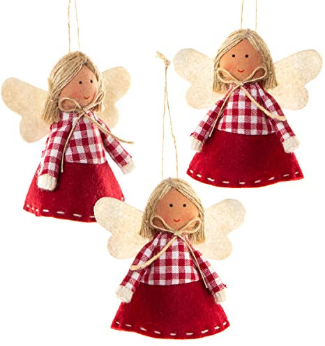 Logbuch-Verlag 3 Engel Anhänger Baumschmuck Weihnachten Deko zum Aufhängen kleines Geschenk rot weiß 8 cm