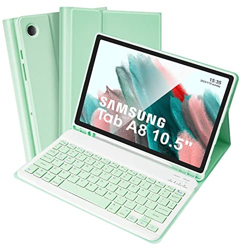 SOPPY Keyboard Case for Samsung Galaxy Tab A8 Tablet Case 10.5 inch, UK Layout, Built-in S Pen Holder, Slim Cover with Detachable Keyboard for Samsung Tab A8 10.5 2021 (SM-X200/ X205 /X207),Green