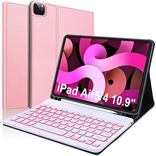 Teclado iPad Air 5 Generación 2022/iPad Air 4 2020/ iPad Pro 11 (4a 2022/3a 2021/2a 2020/1a 2018), Funda Teclado Español Ñ Inalámbrico Bluetooth Desmontable Retroiluminada para iPad Air 10.9, Rosa
