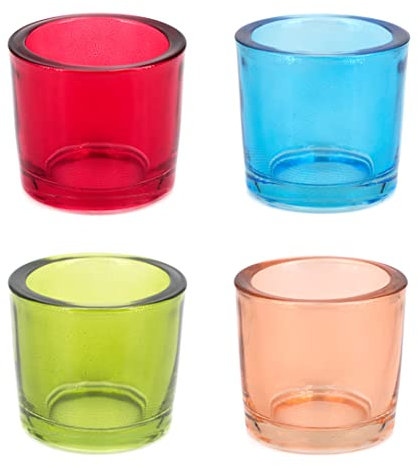 Teelichthalter Glas 6,5x6cm Set 4 Stück Teelichtgläser Windlichtglas Windlicht klein bunt Mix