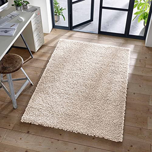 TacaHome Shaggy Teppich I Flauschiger Langflor fürs Wohnzimmer, Esszimmer, Schlafzimmer oder Kinderzimmer | 300 x 400 cm Creme