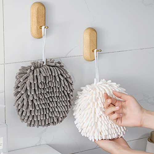KEYRI 2 Pièces Serviettes à Main Serviettes de Bain Essuie-Mains de Cuisine Serviettes Absorbantes Peluche Serviette de Toilette Suspendues Essuie Main Eponge Serviette à Séchage Rapide (Blanc + Gris)